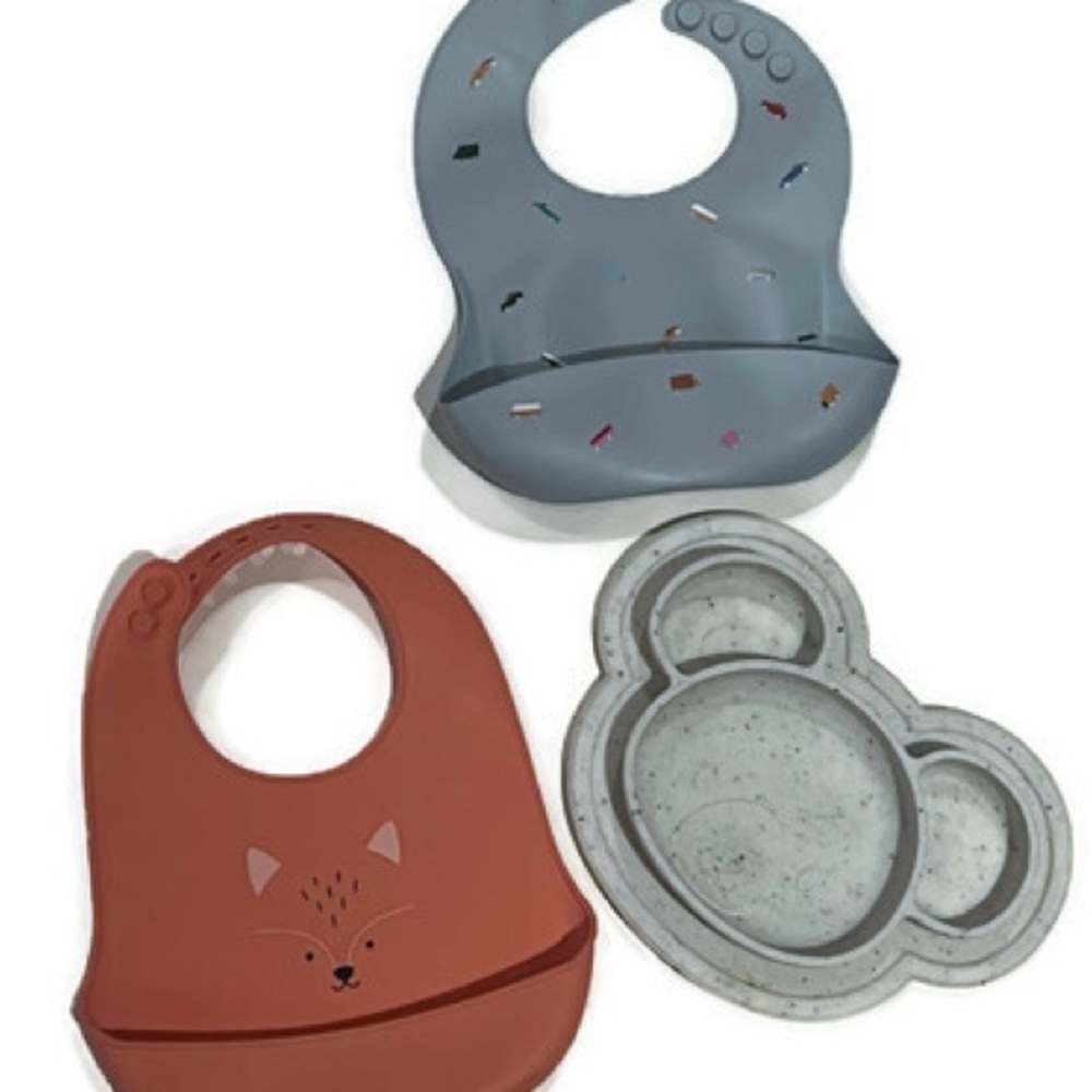 Silicone Baby Bibs and Plate Set